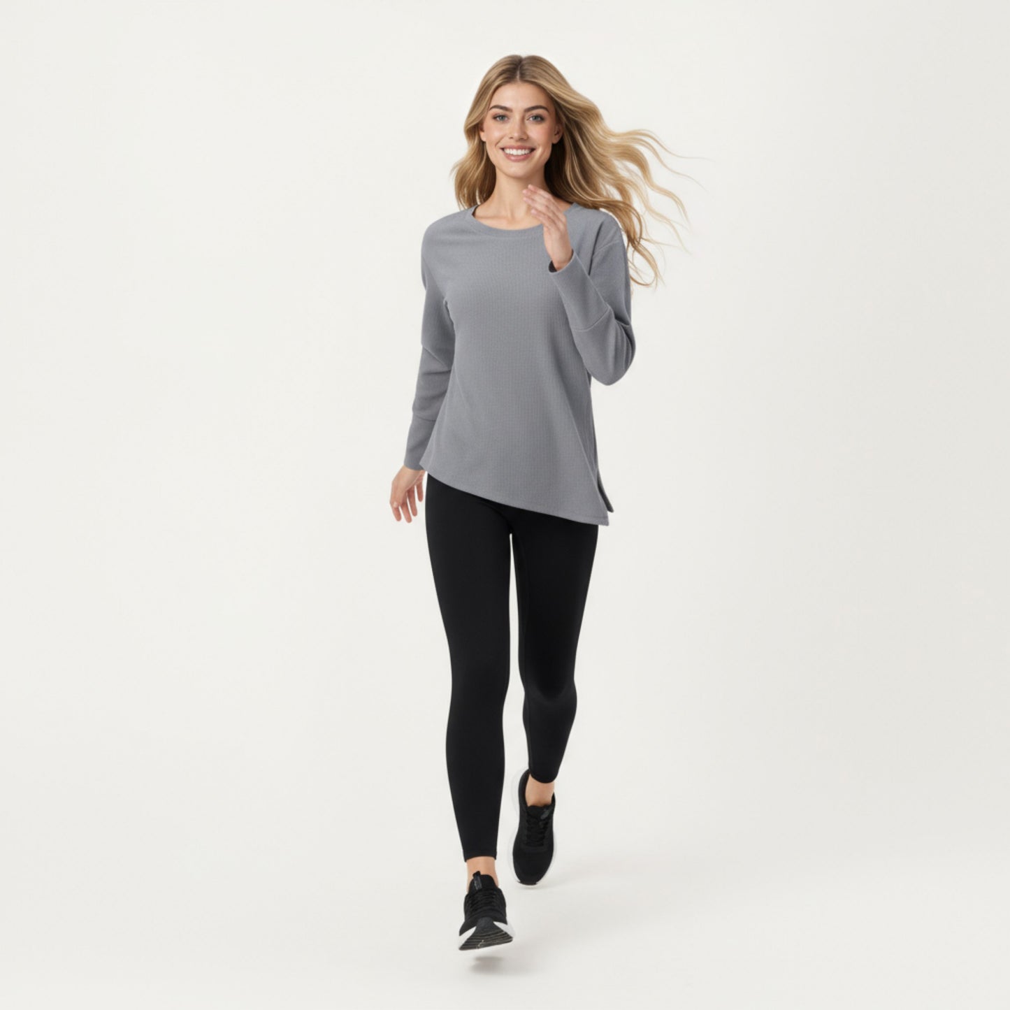 Anna-Kaci Active Women's Long Sleeve Asymmetrical Hem Pullover Top with Crew Neck and Relaxed Fit
