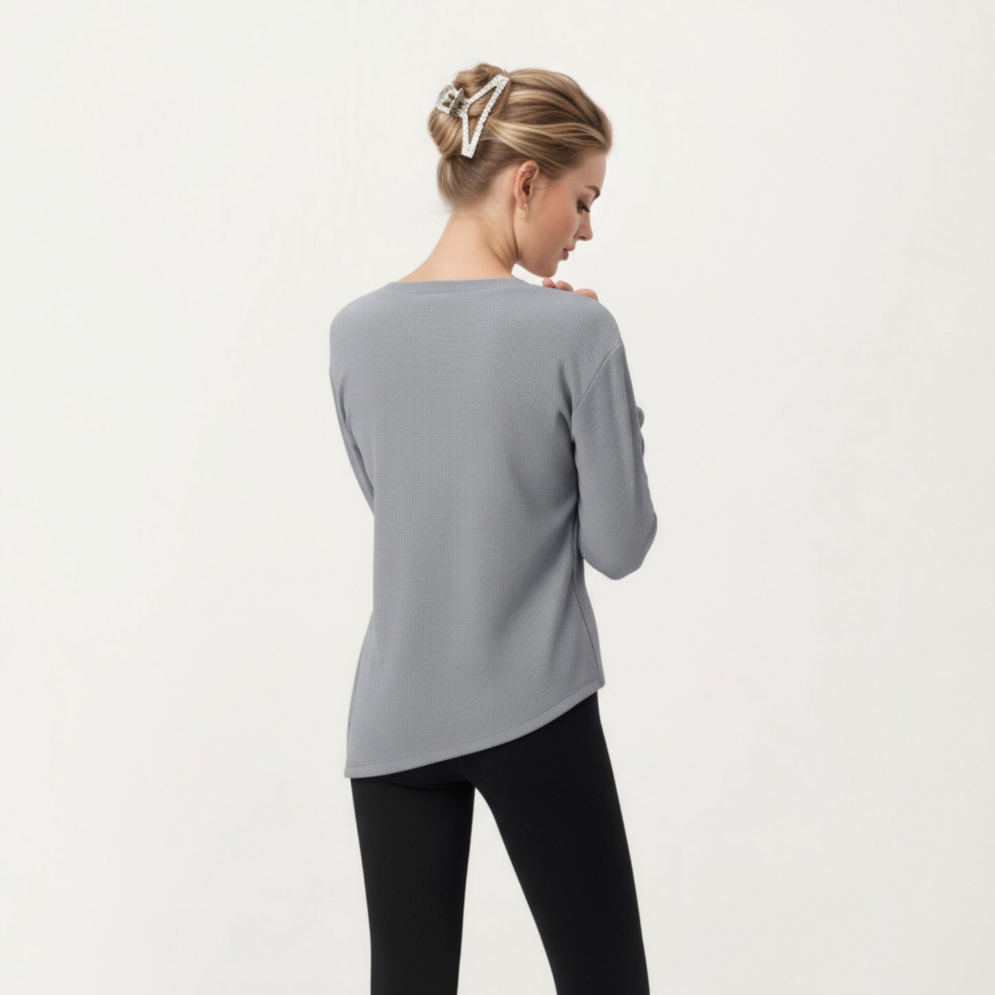 Anna-Kaci Active Women's Long Sleeve Asymmetrical Hem Pullover Top with Crew Neck and Relaxed Fit