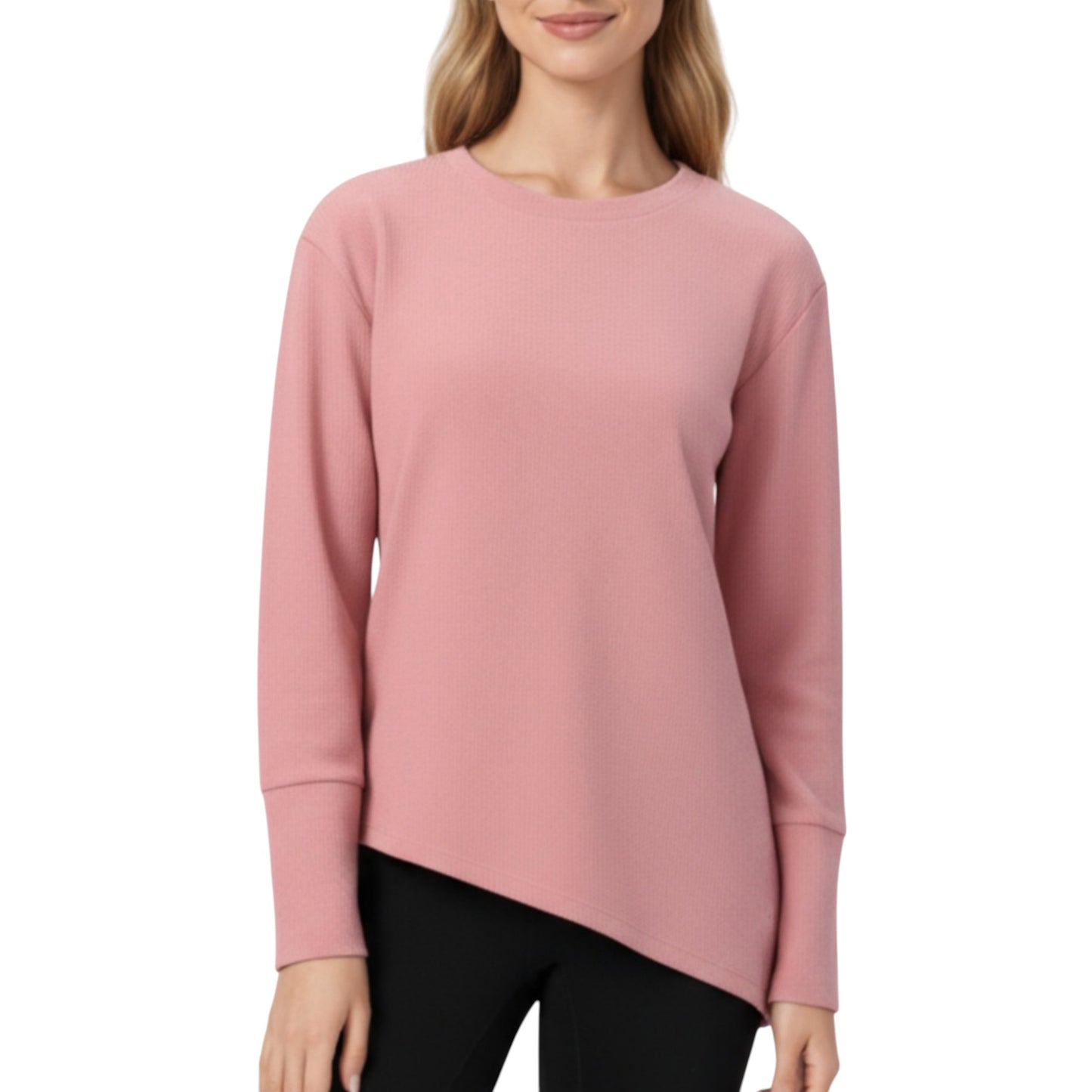 Anna-Kaci Active Women's Long Sleeve Asymmetrical Hem Pullover Top with Crew Neck and Relaxed Fit