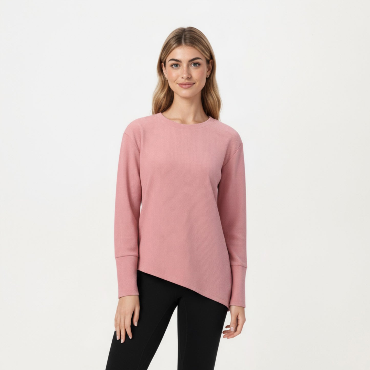 Anna-Kaci Active Women's Long Sleeve Asymmetrical Hem Pullover Top with Crew Neck and Relaxed Fit