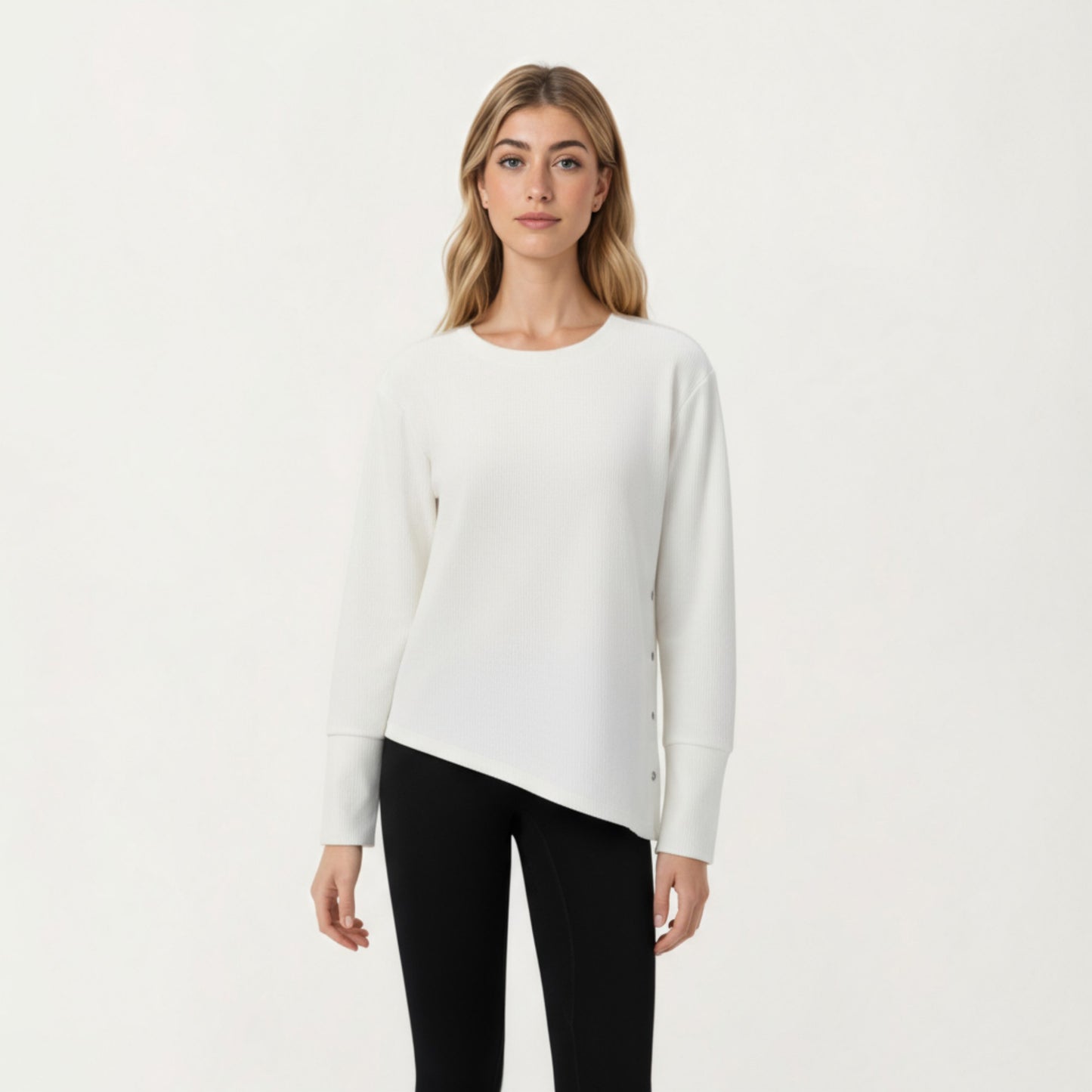 Anna-Kaci Active Women's Long Sleeve Asymmetrical Hem Pullover Top with Crew Neck and Relaxed Fit