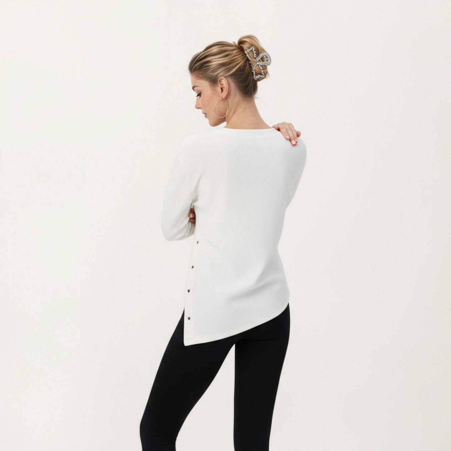 Anna-Kaci Active Women's Long Sleeve Asymmetrical Hem Pullover Top with Crew Neck and Relaxed Fit