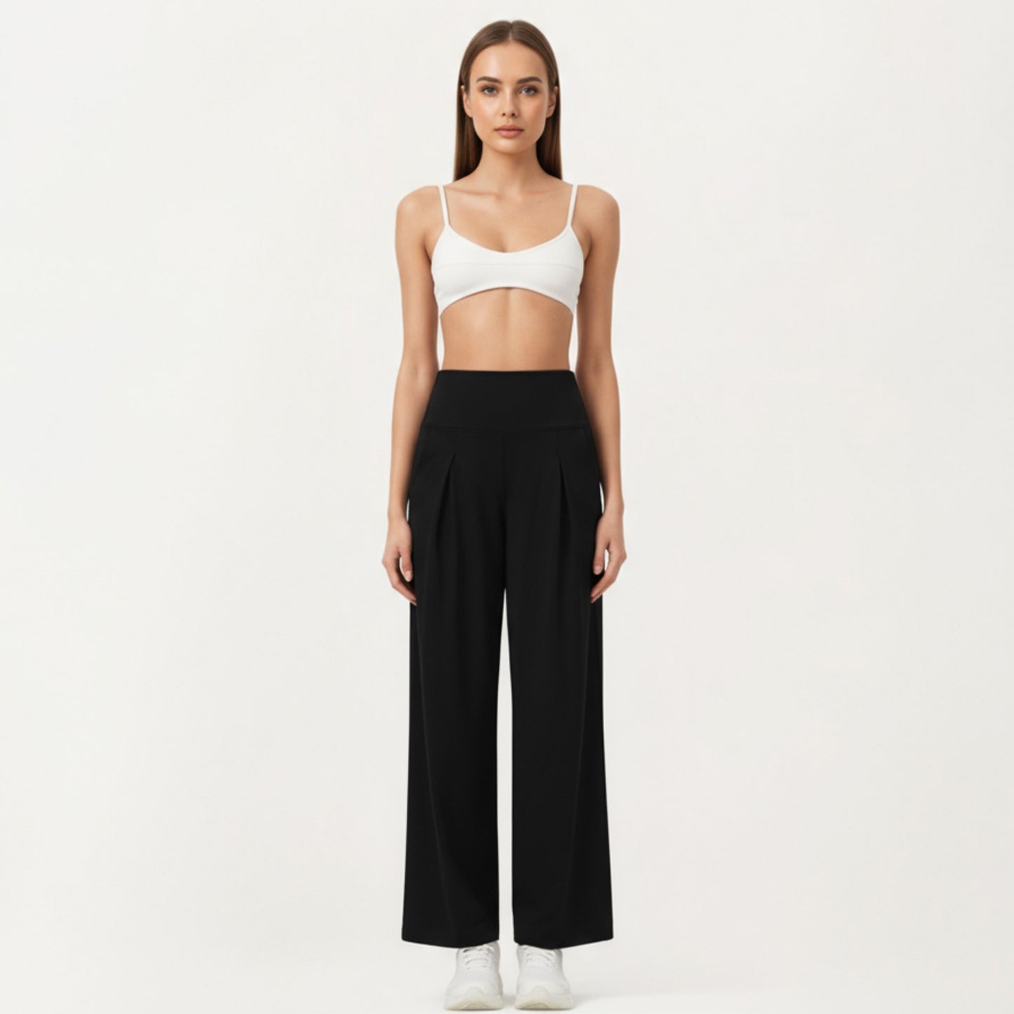 Anna-Kaci Active Women's High Waist Pleated Wide Leg Sweatpants with Smooth Stretch Fabric and Relaxed Silhouette