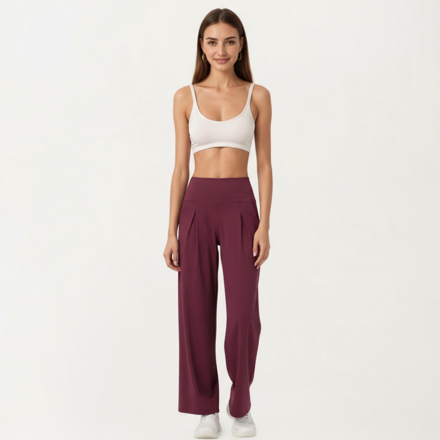 Anna-Kaci Active Women's High Waist Pleated Wide Leg Sweatpants with Smooth Stretch Fabric and Relaxed Silhouette