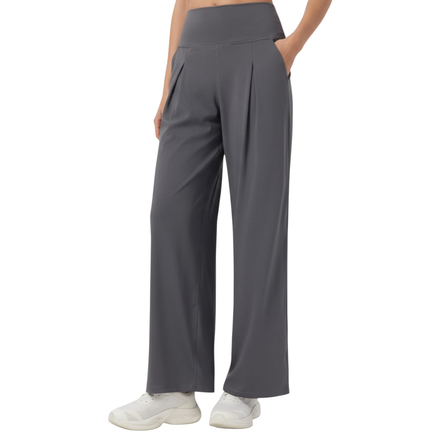 Anna-Kaci Active Women's High Waist Pleated Wide Leg Sweatpants with Smooth Stretch Fabric and Relaxed Silhouette