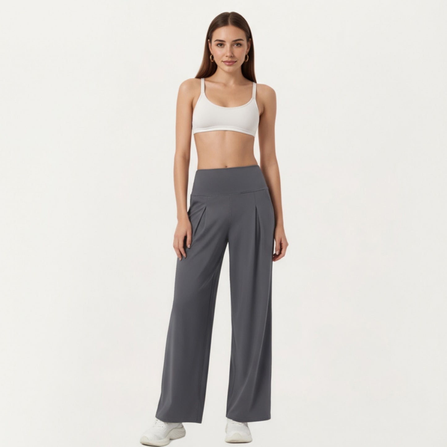 Anna-Kaci Active Women's High Waist Pleated Wide Leg Sweatpants with Smooth Stretch Fabric and Relaxed Silhouette
