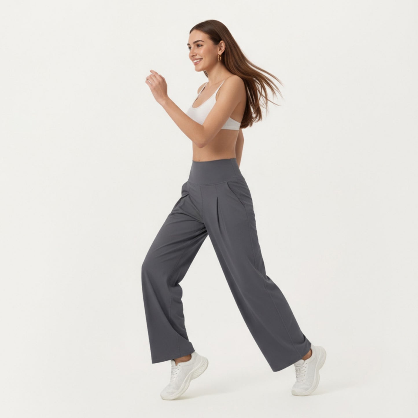 Anna-Kaci Active Women's High Waist Pleated Wide Leg Sweatpants with Smooth Stretch Fabric and Relaxed Silhouette