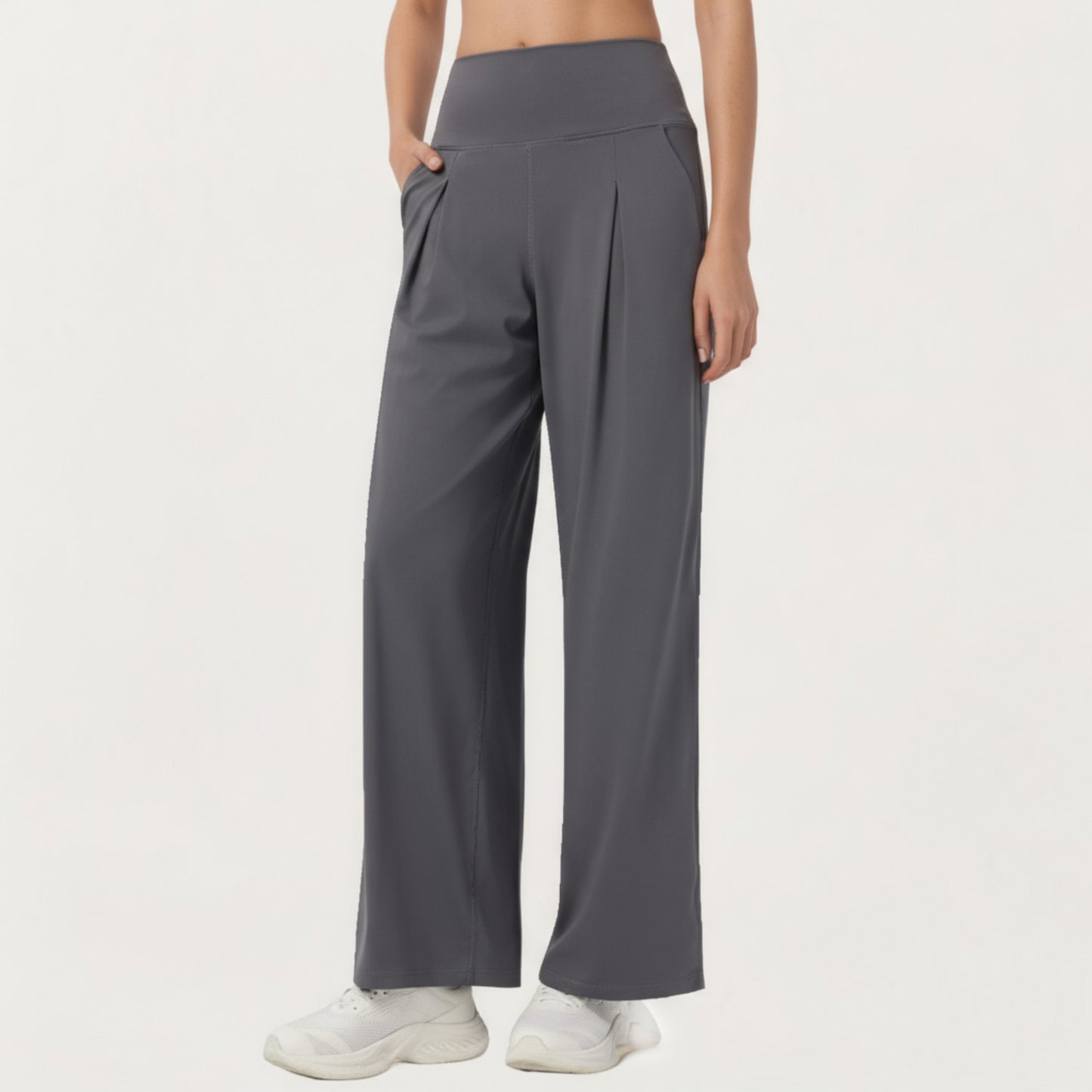 Anna-Kaci Active Women's High Waist Pleated Wide Leg Sweatpants with Smooth Stretch Fabric and Relaxed Silhouette