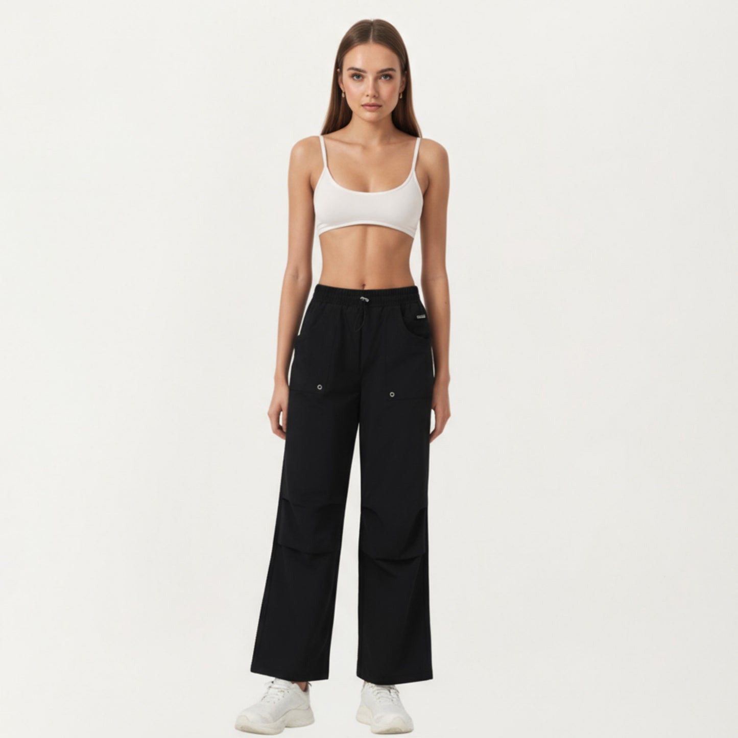 Anna-Kaci Active Women's High Waist Wide Leg Cargo Sweatpants with Adjustable Drawstring and Utility Pocket Design