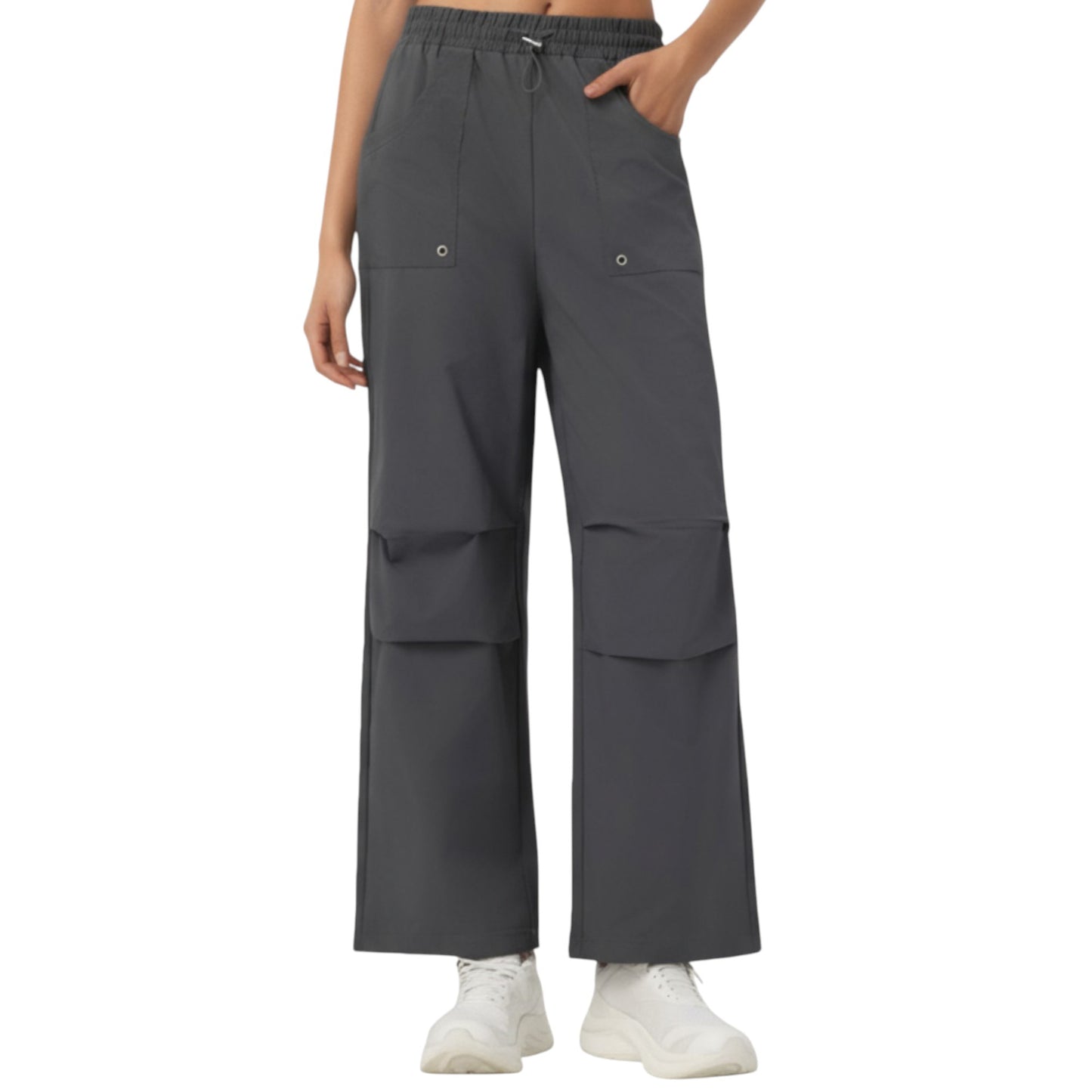 Anna-Kaci Active Women's High Waist Wide Leg Cargo Sweatpants with Adjustable Drawstring and Utility Pocket Design