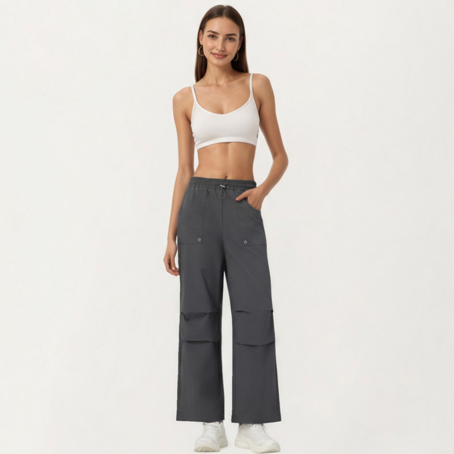 Anna-Kaci Active Women's High Waist Wide Leg Cargo Sweatpants with Adjustable Drawstring and Utility Pocket Design