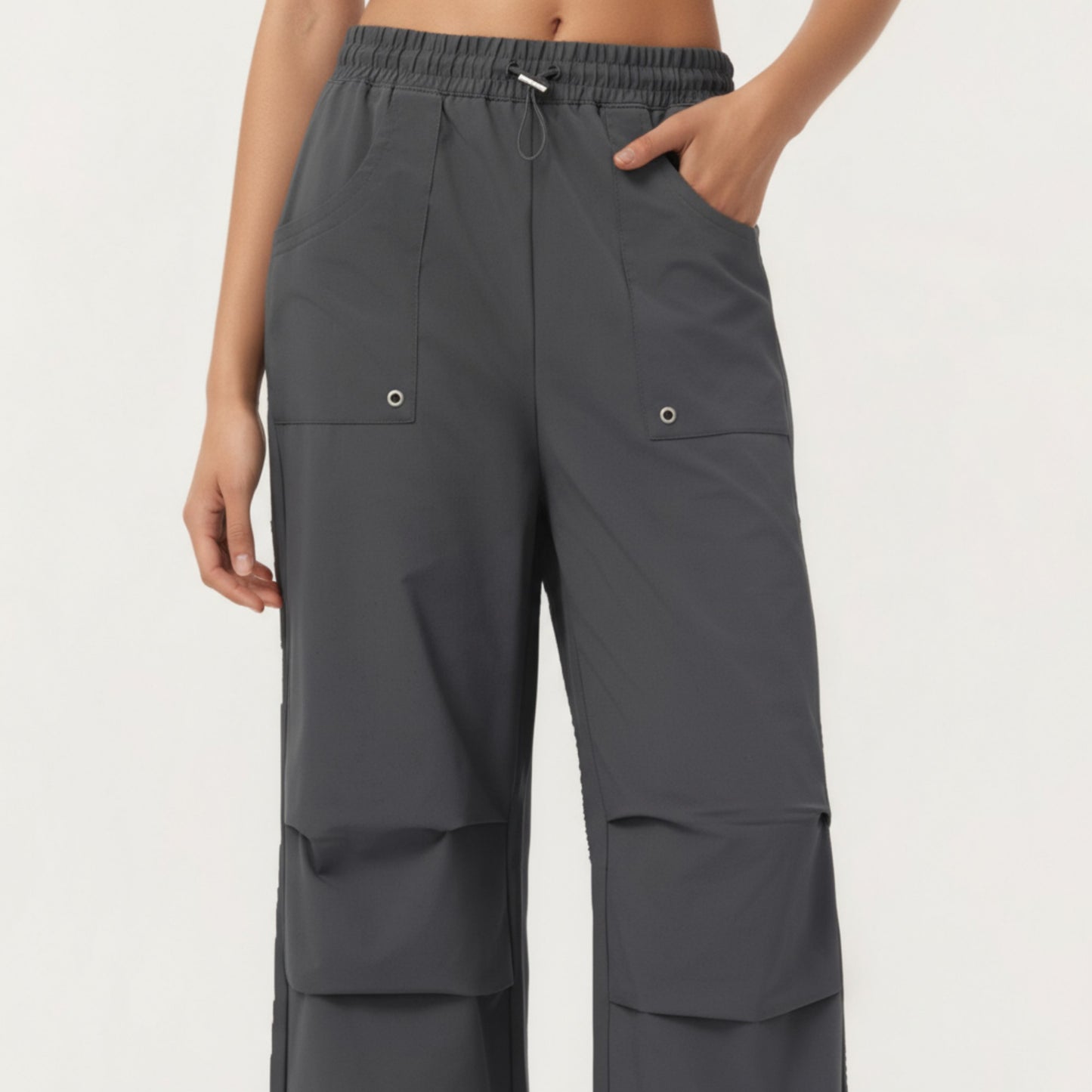 Anna-Kaci Active Women's High Waist Wide Leg Cargo Sweatpants with Adjustable Drawstring and Utility Pocket Design