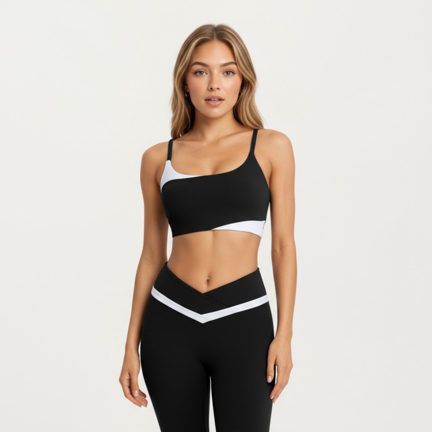 Anna-Kaci Active Women's Asymmetrical Neck Colorblock Sports Bra with Strap Design and Stretch Fit Fabric