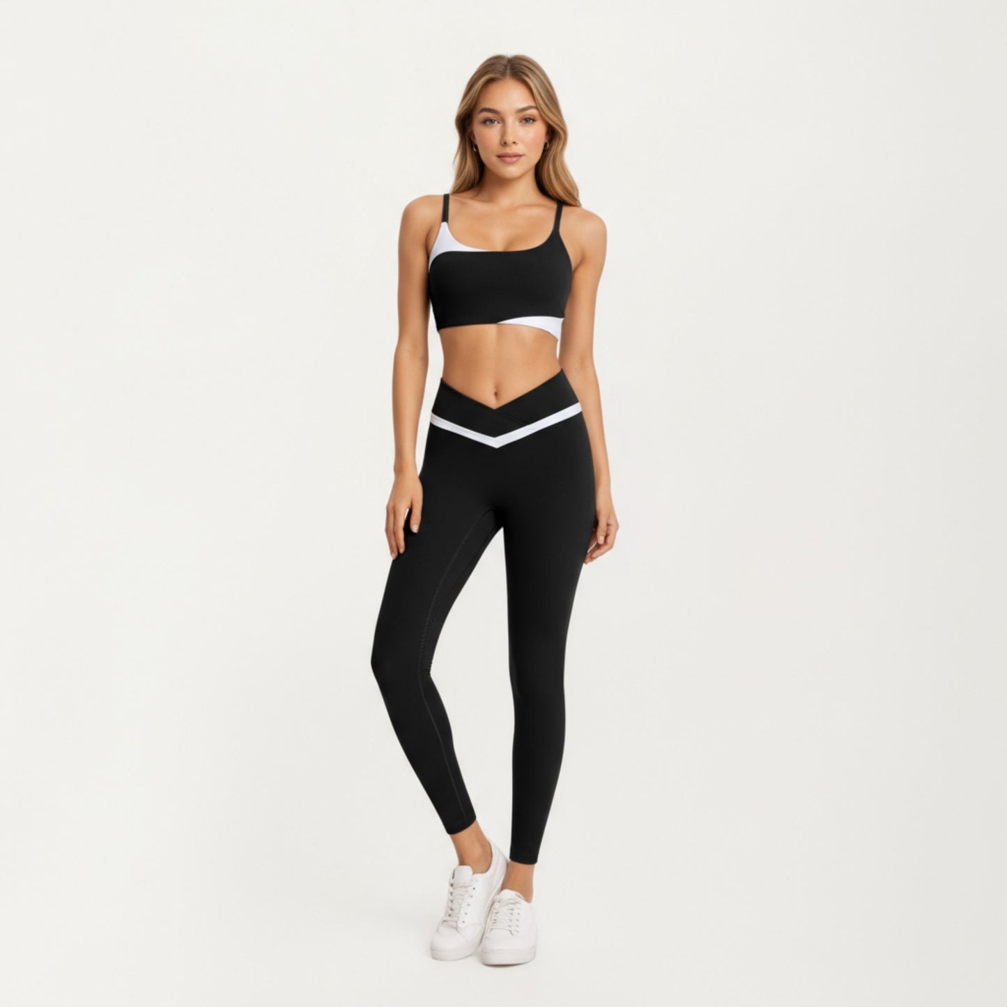 Anna-Kaci Active Women's Asymmetrical Neck Colorblock Sports Bra with Strap Design and Stretch Fit Fabric