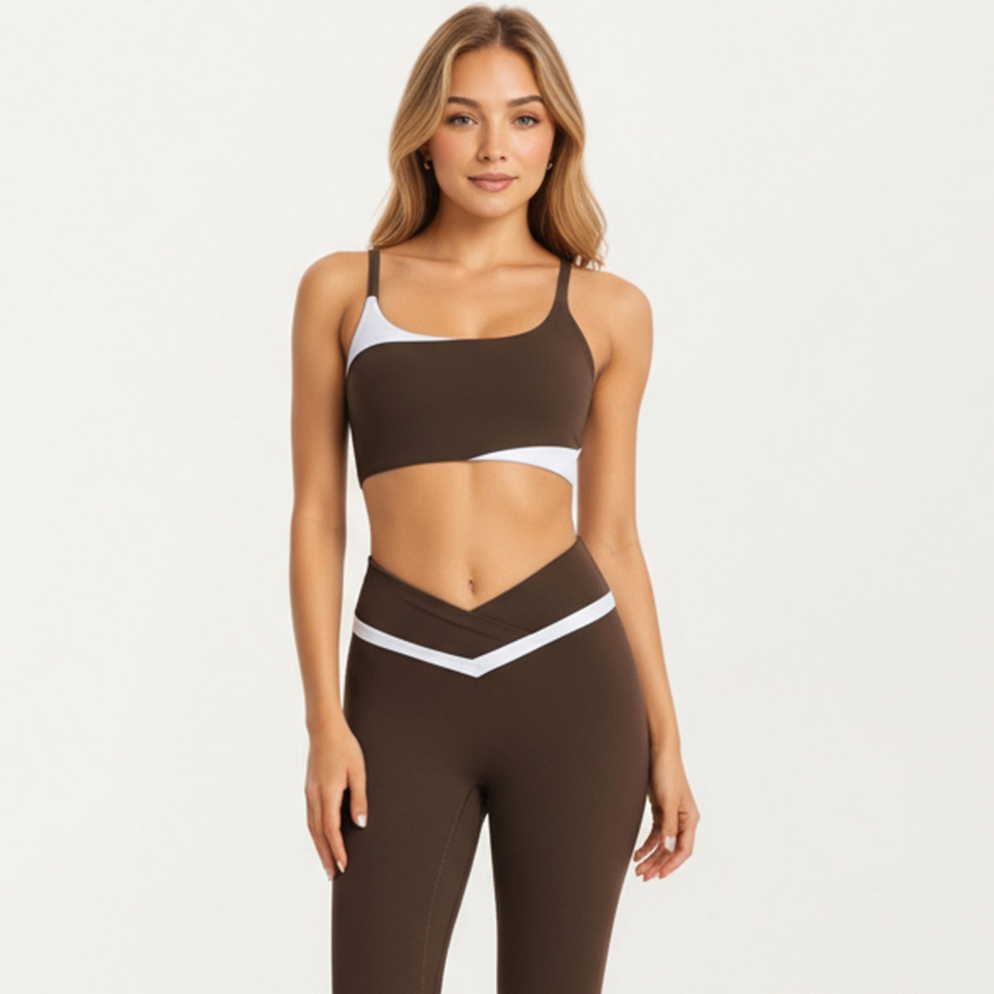 Anna-Kaci Active Women's Asymmetrical Neck Colorblock Sports Bra with Strap Design and Stretch Fit Fabric