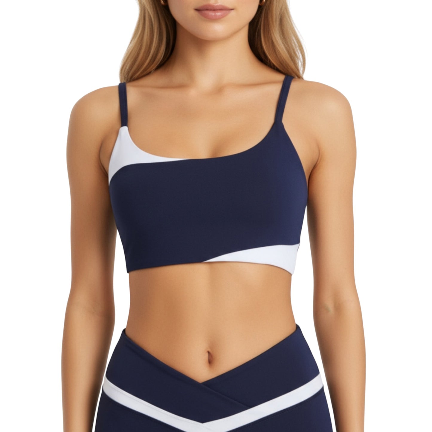Anna-Kaci Active Women's Asymmetrical Neck Colorblock Sports Bra with Strap Design and Stretch Fit Fabric