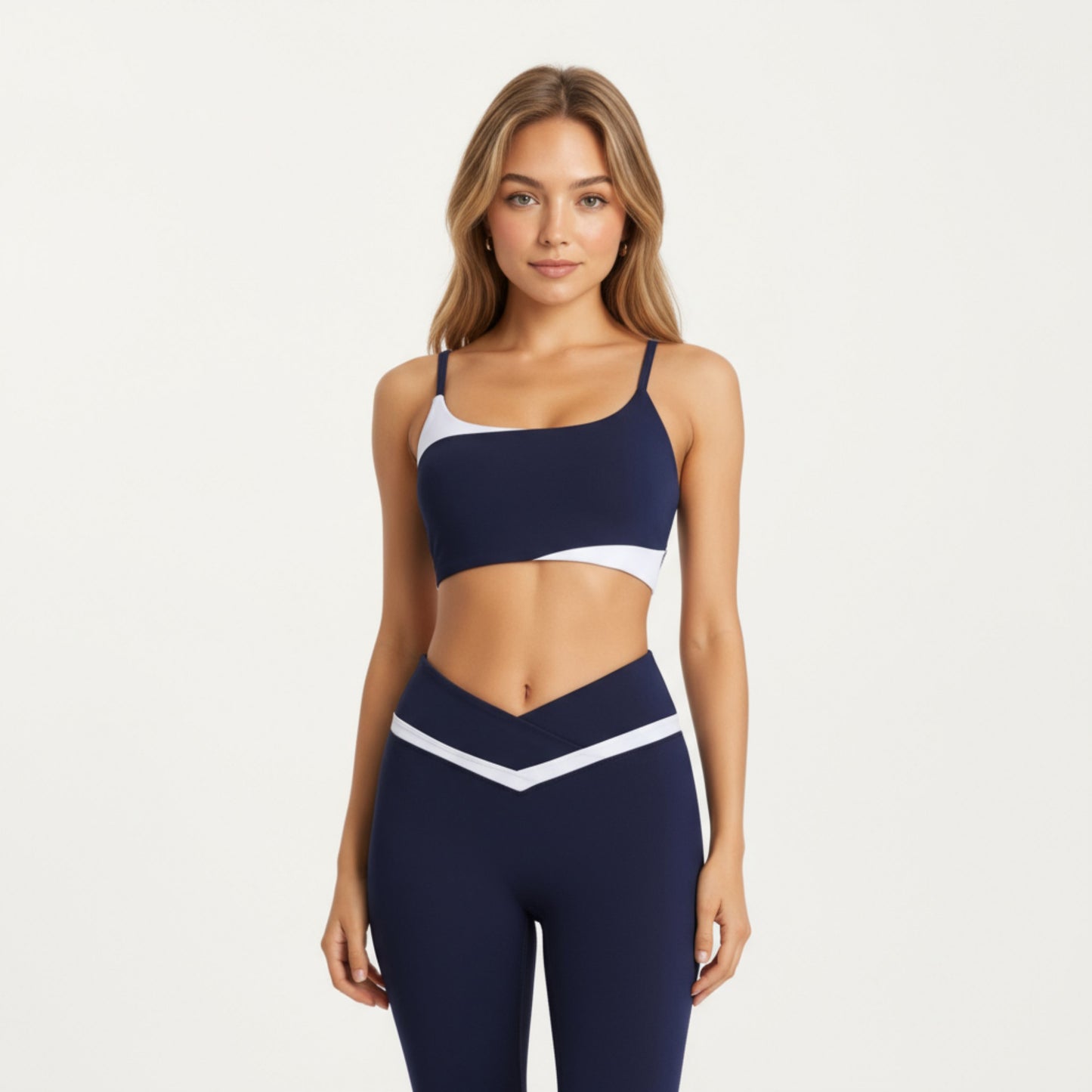 Anna-Kaci Active Women's Asymmetrical Neck Colorblock Sports Bra with Strap Design and Stretch Fit Fabric