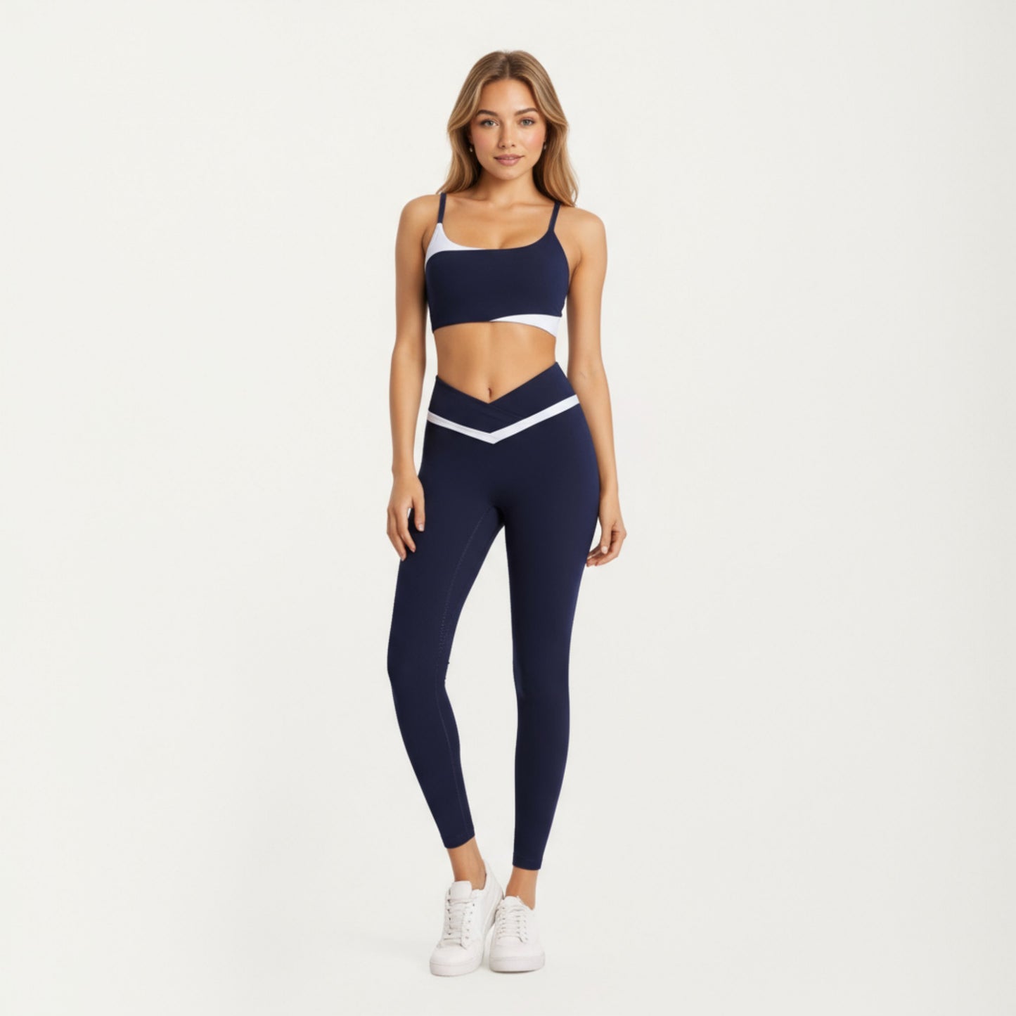 Anna-Kaci Active Women's Asymmetrical Neck Colorblock Sports Bra with Strap Design and Stretch Fit Fabric