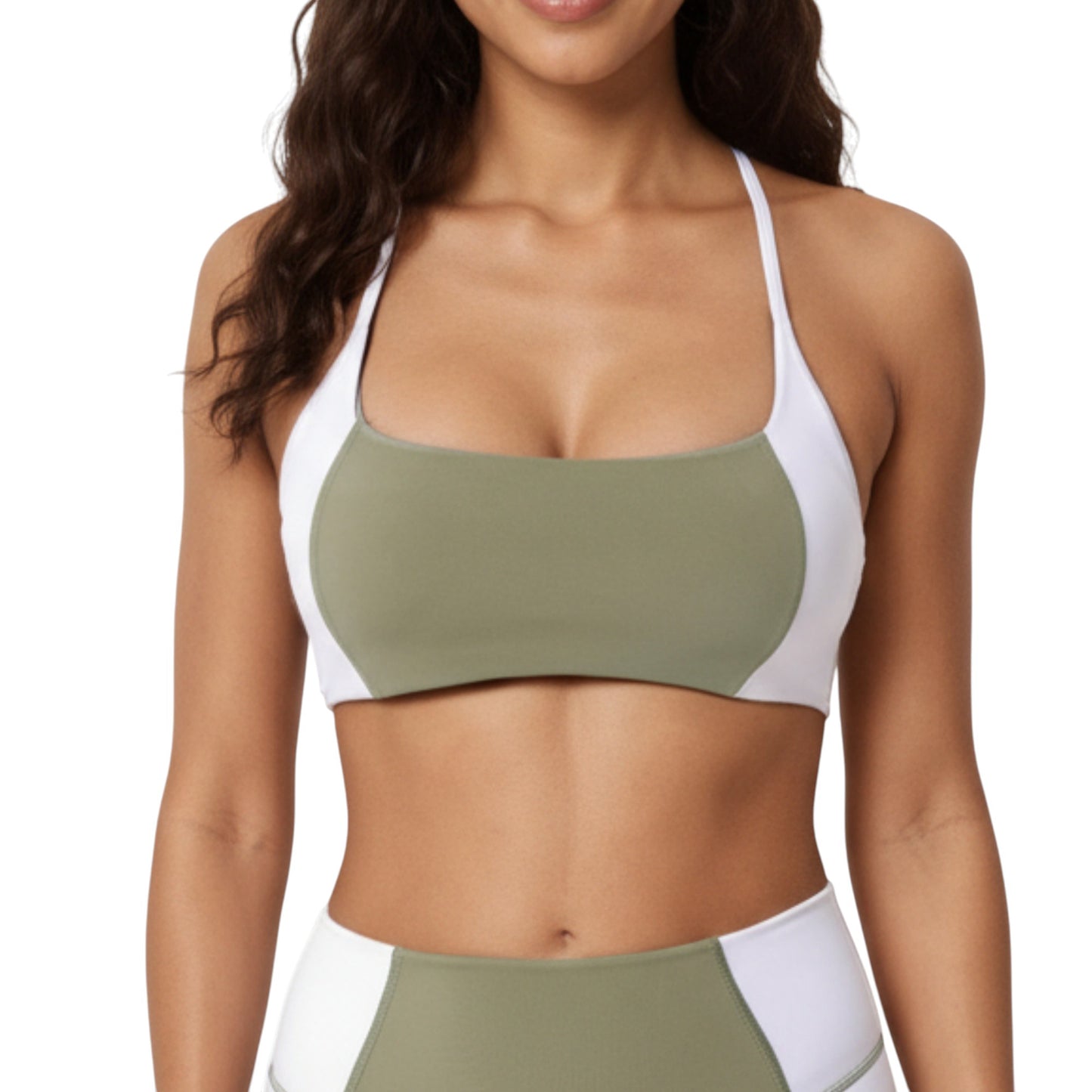 Anna-Kaci Active Women's Square Neck Colorblock Sports Bra with Spaghetti Straps and Stretch Fit Fabric