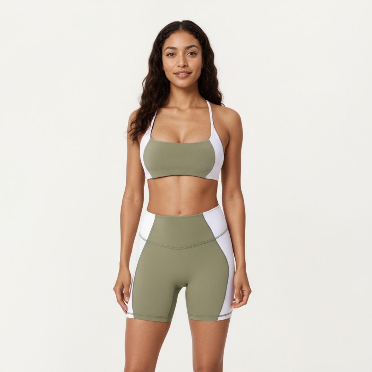 Anna-Kaci Active Women's Square Neck Colorblock Sports Bra with Spaghetti Straps and Stretch Fit Fabric