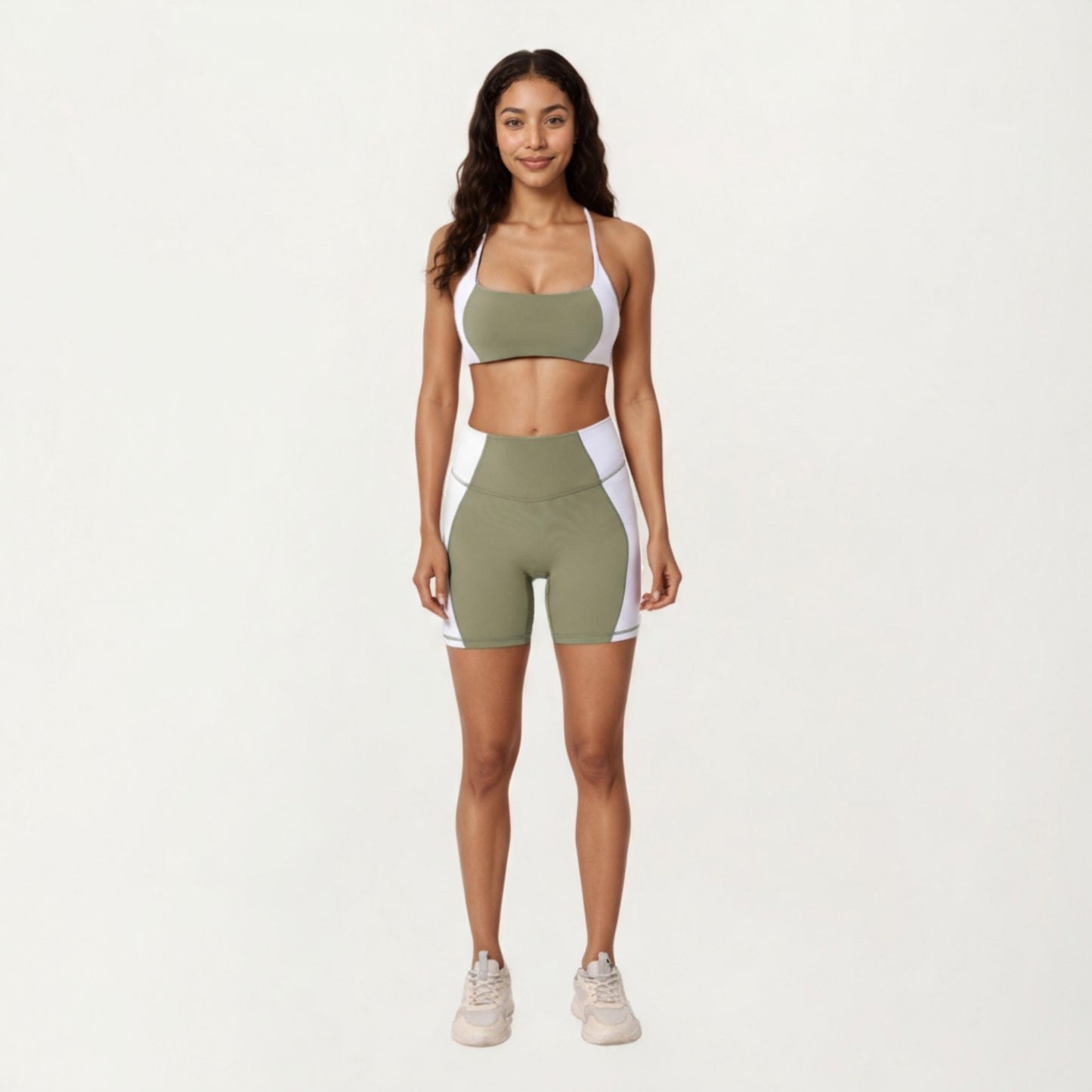 Anna-Kaci Active Women's Square Neck Colorblock Sports Bra with Spaghetti Straps and Stretch Fit Fabric