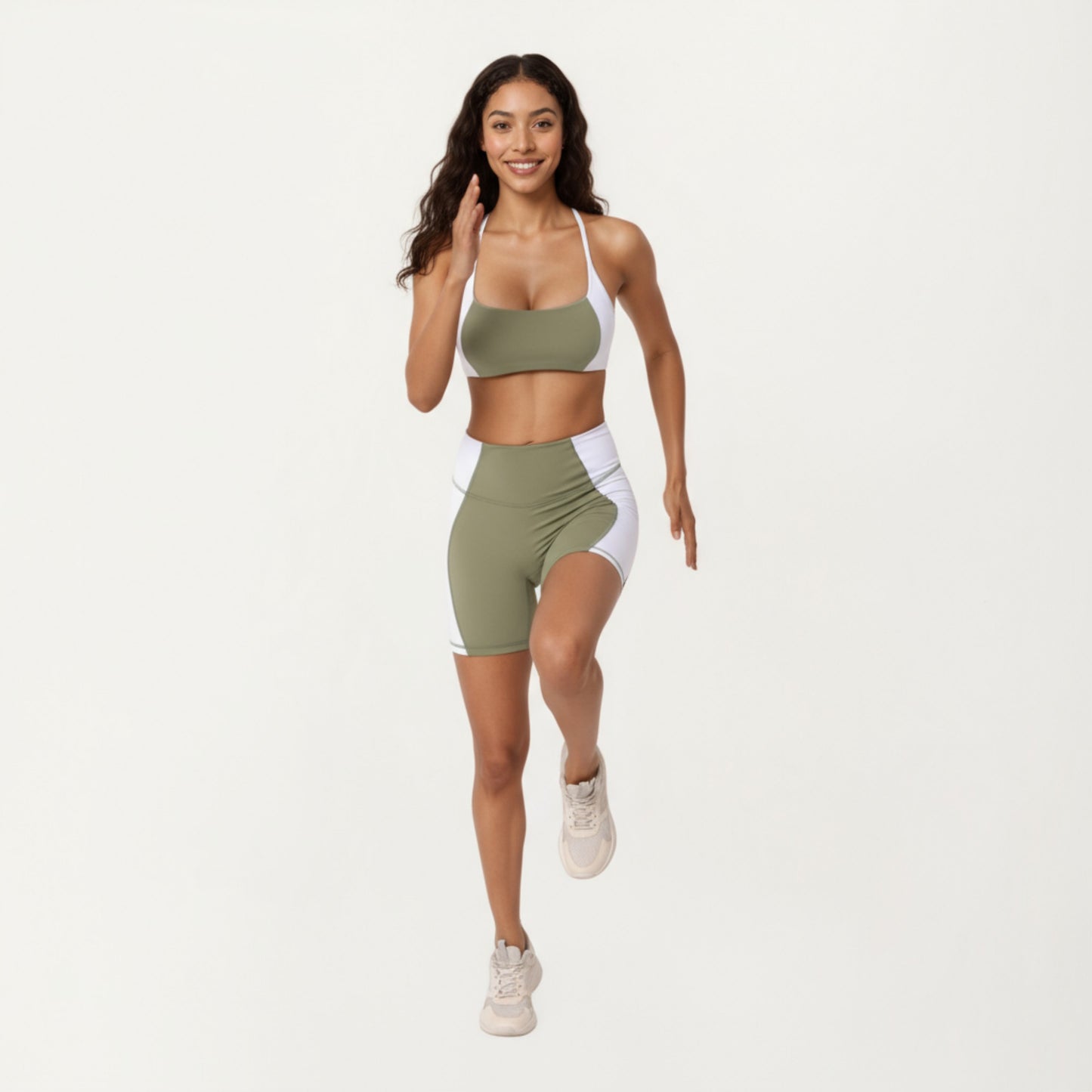 Anna-Kaci Active Women's Square Neck Colorblock Sports Bra with Spaghetti Straps and Stretch Fit Fabric