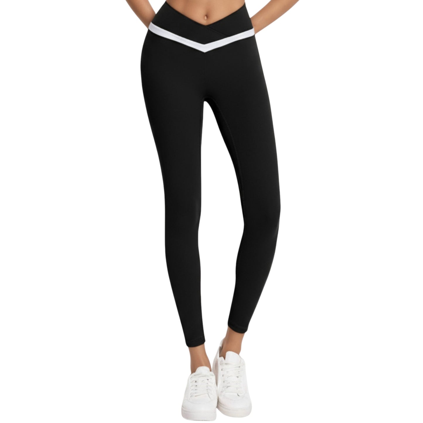 Anna-Kaci Active Women's Crossover Waist Colorblock Full Length Leggings with Stretch Fit Fabric and Contoured Silhouette