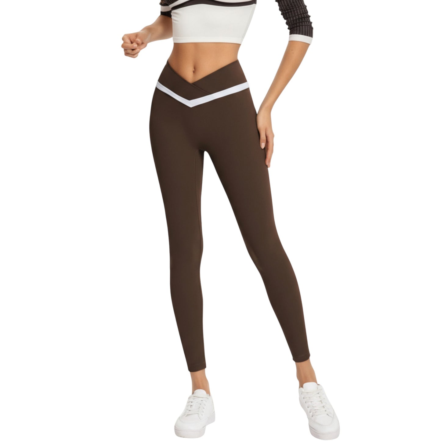 Anna-Kaci Active Women's Crossover Waist Colorblock Full Length Leggings with Stretch Fit Fabric and Contoured Silhouette
