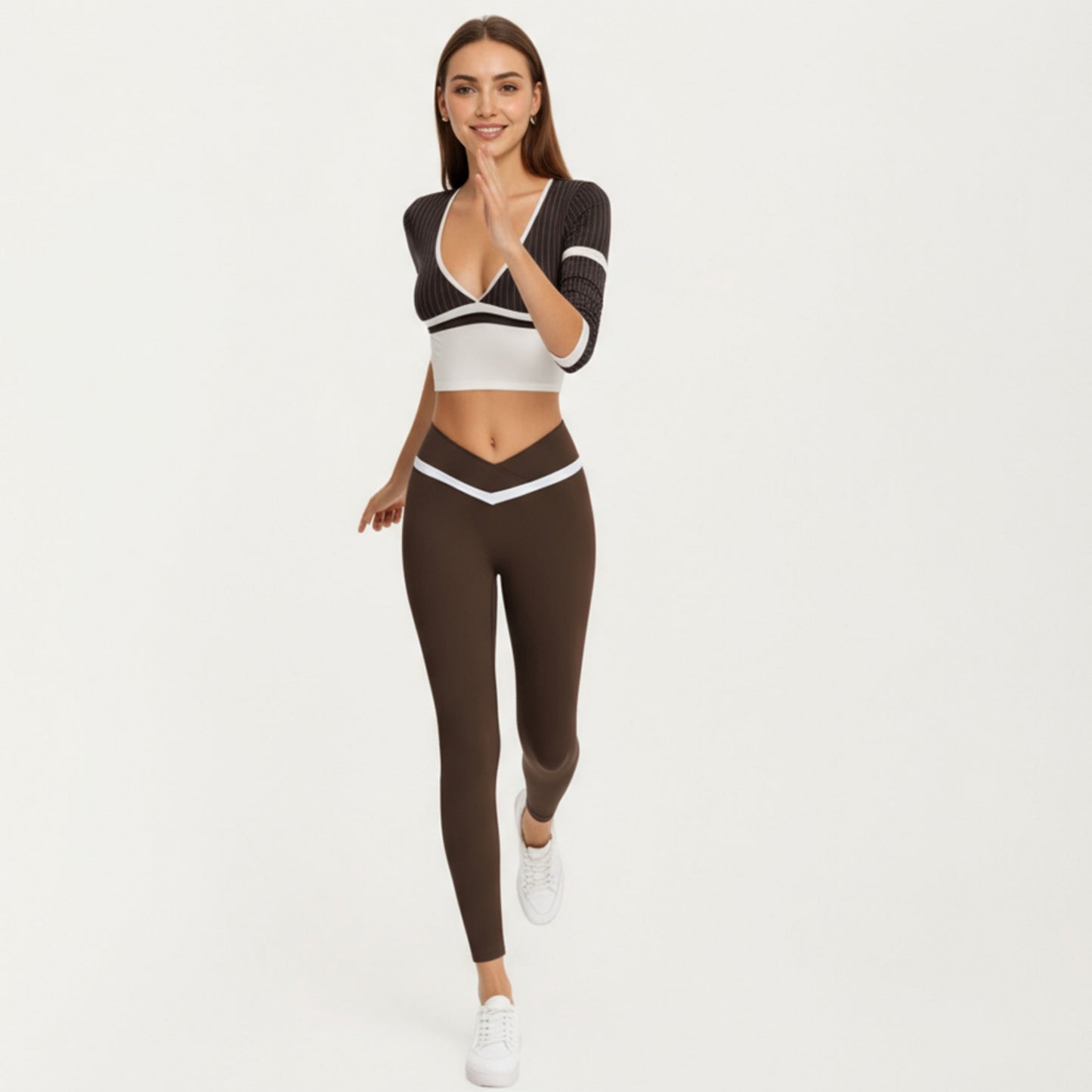 Anna-Kaci Active Women's Crossover Waist Colorblock Full Length Leggings with Stretch Fit Fabric and Contoured Silhouette