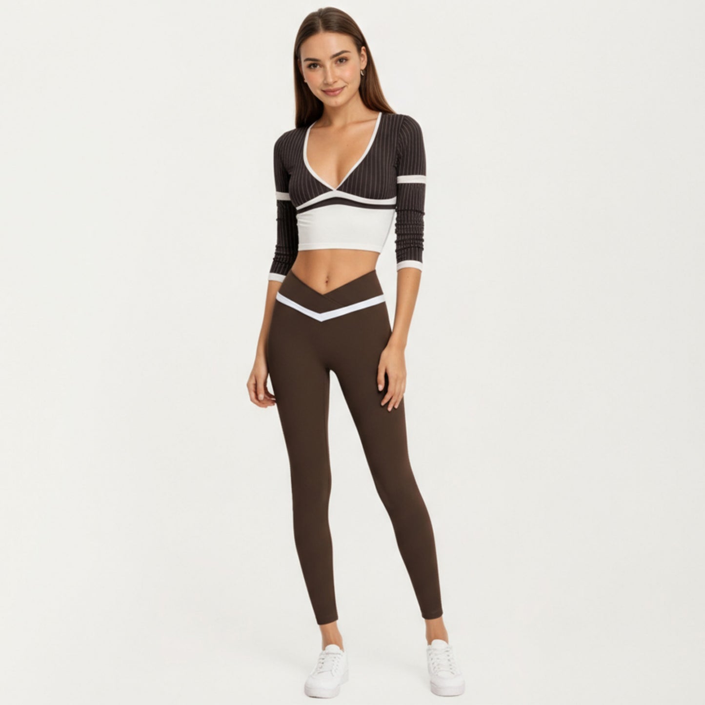 Anna-Kaci Active Women's Crossover Waist Colorblock Full Length Leggings with Stretch Fit Fabric and Contoured Silhouette