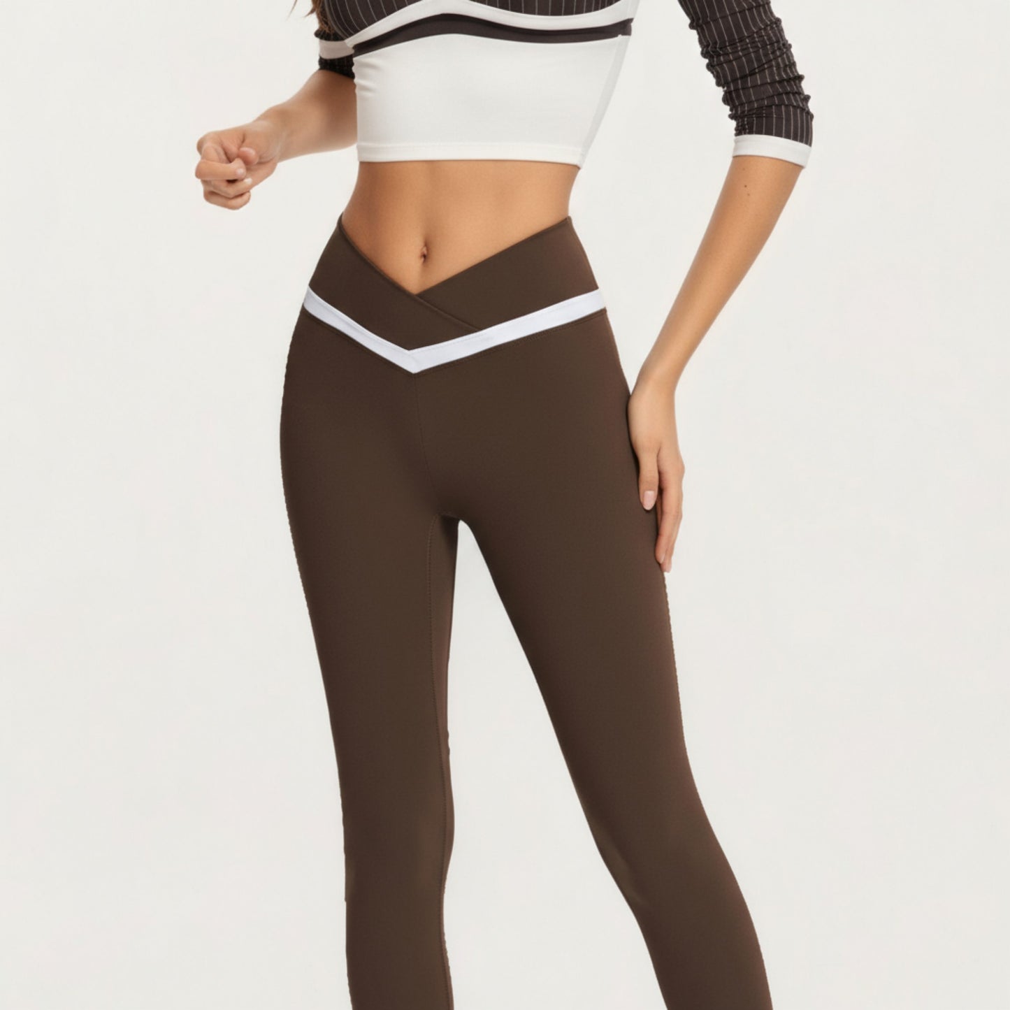 Anna-Kaci Active Women's Crossover Waist Colorblock Full Length Leggings with Stretch Fit Fabric and Contoured Silhouette