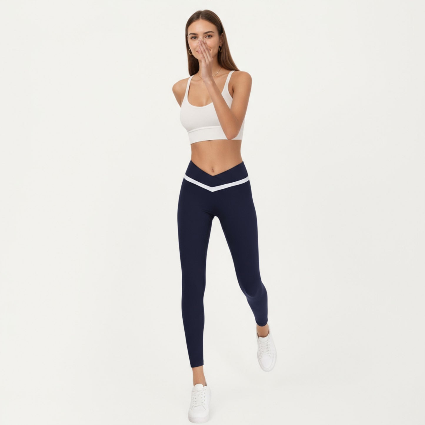 Anna-Kaci Active Women's Crossover Waist Colorblock Full Length Leggings with Stretch Fit Fabric and Contoured Silhouette