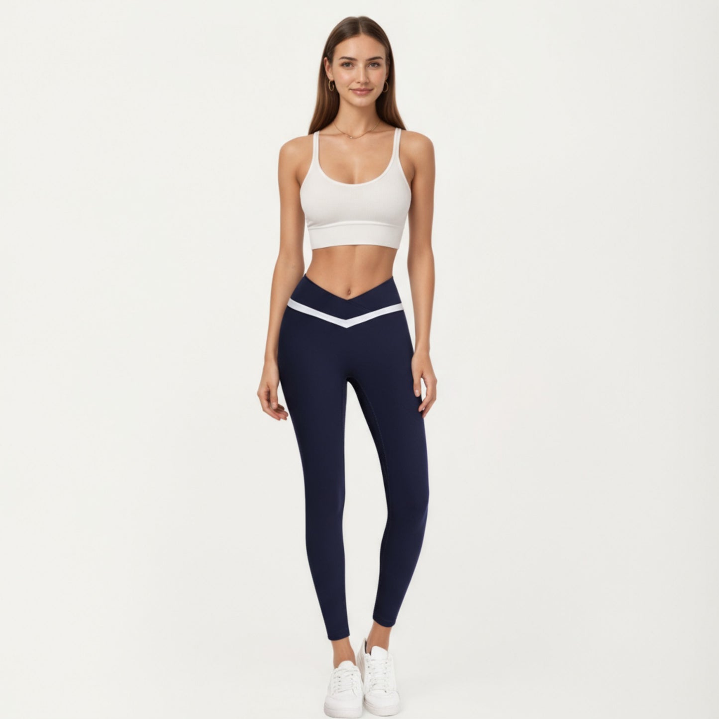 Anna-Kaci Active Women's Crossover Waist Colorblock Full Length Leggings with Stretch Fit Fabric and Contoured Silhouette