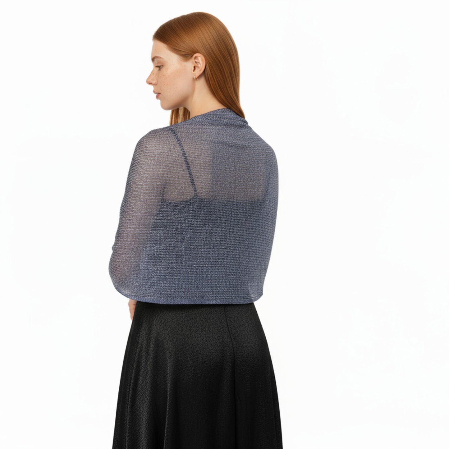 Anna-Kaci Women's Shimmer Knit Shawl Wrap with Ring Detail and Fringe Hem 17.5x63in