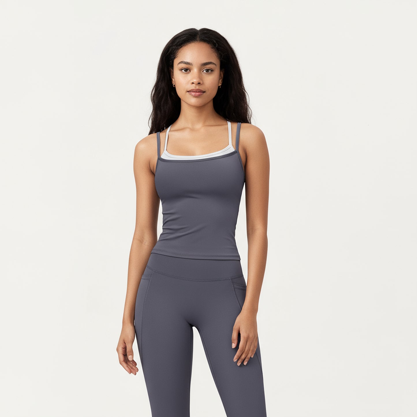 Anna-Kaci Active Women's Double Strap Fitted Active Tank Top with Built-In Shelf Bra