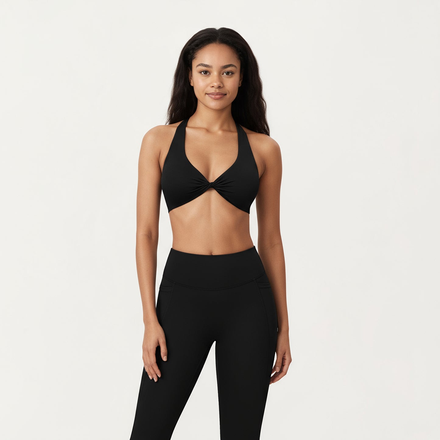 Anna-Kaci Active Women's Twist Front Halter Sports Bra Top with Supportive Wide Straps