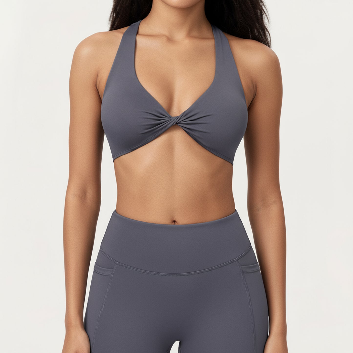 Anna-Kaci Active Women's Twist Front Halter Sports Bra Top with Supportive Wide Straps