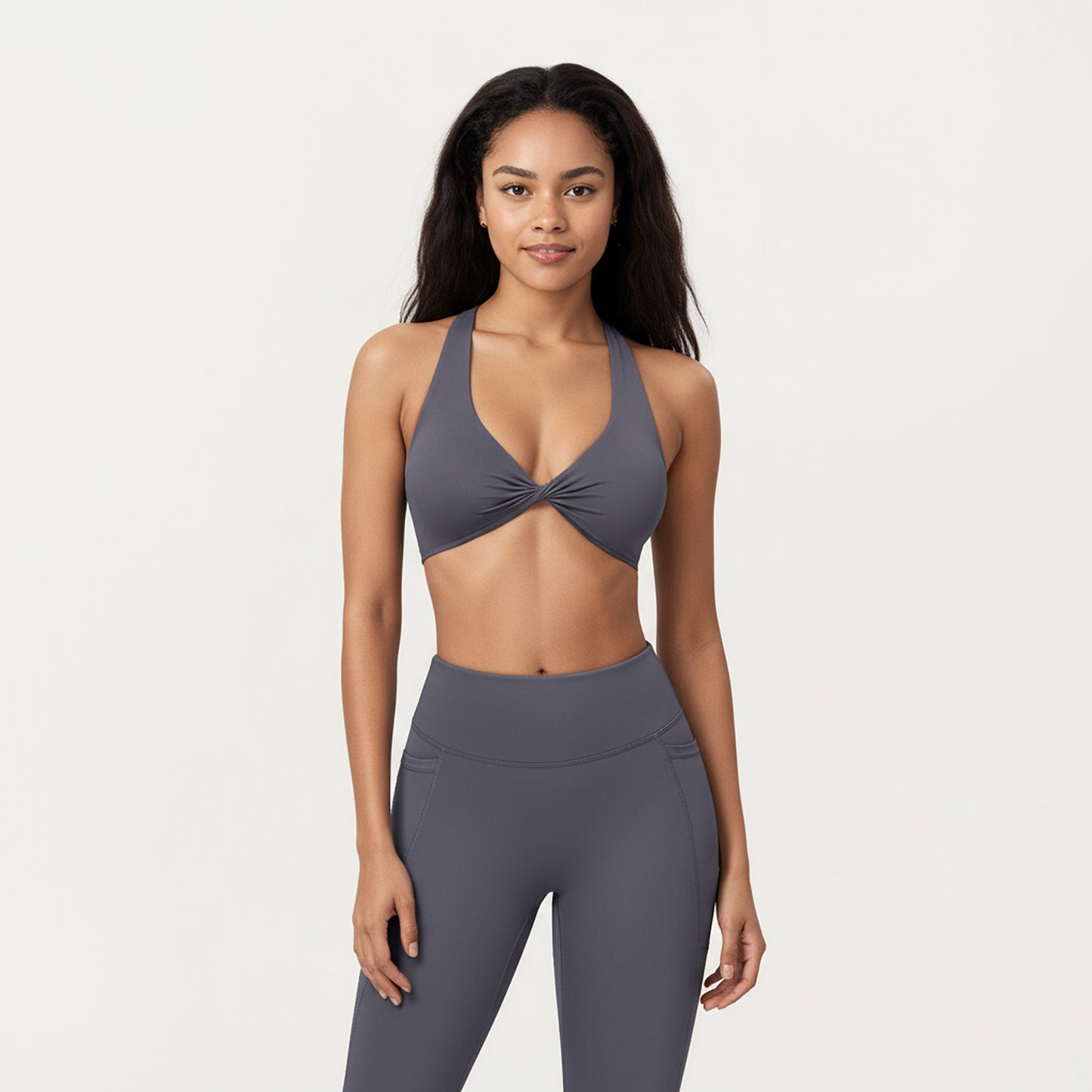 Anna-Kaci Active Women's Twist Front Halter Sports Bra Top with Supportive Wide Straps