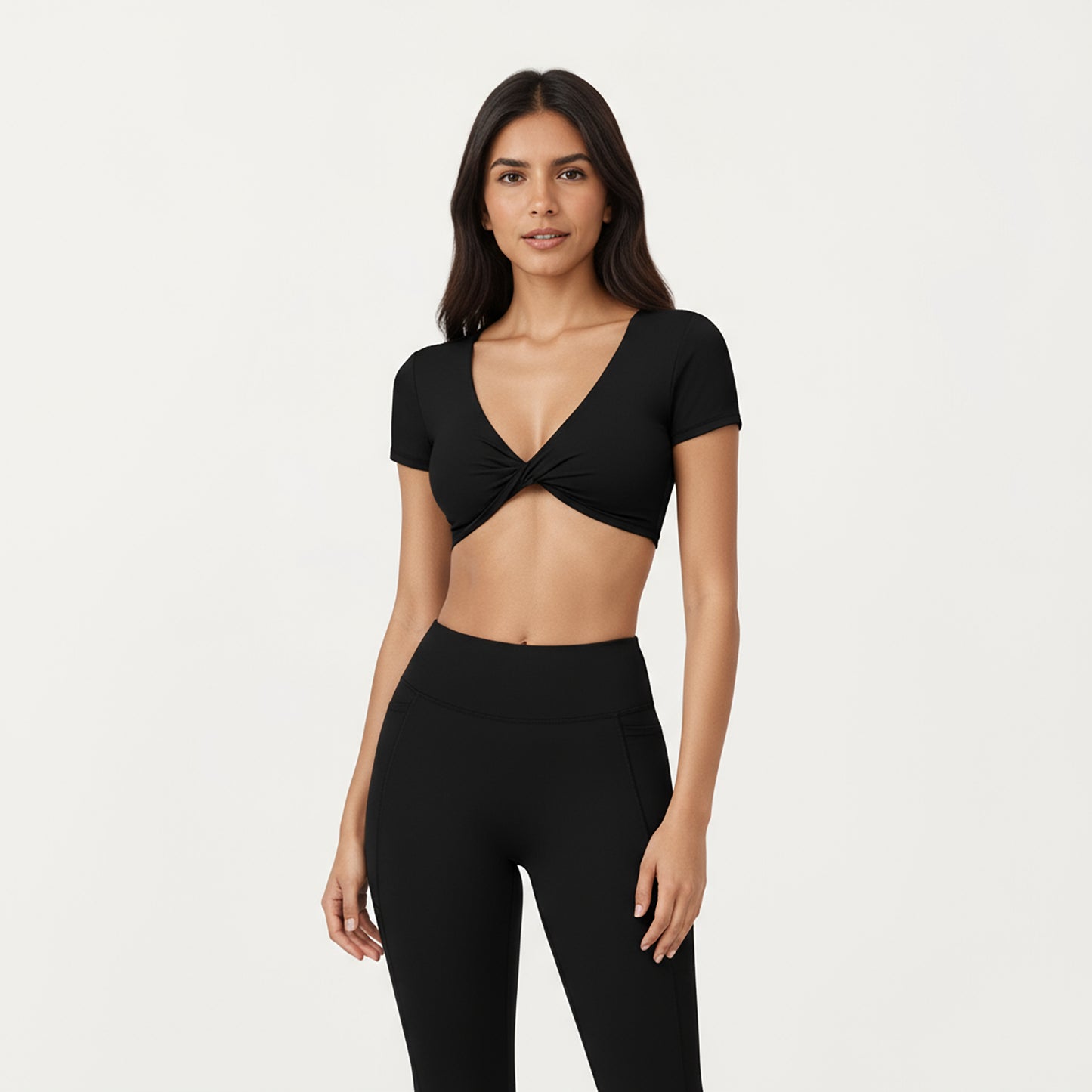 Anna-Kaci Active Women's Short Sleeve Twist Front V-Neck Crop Active Top