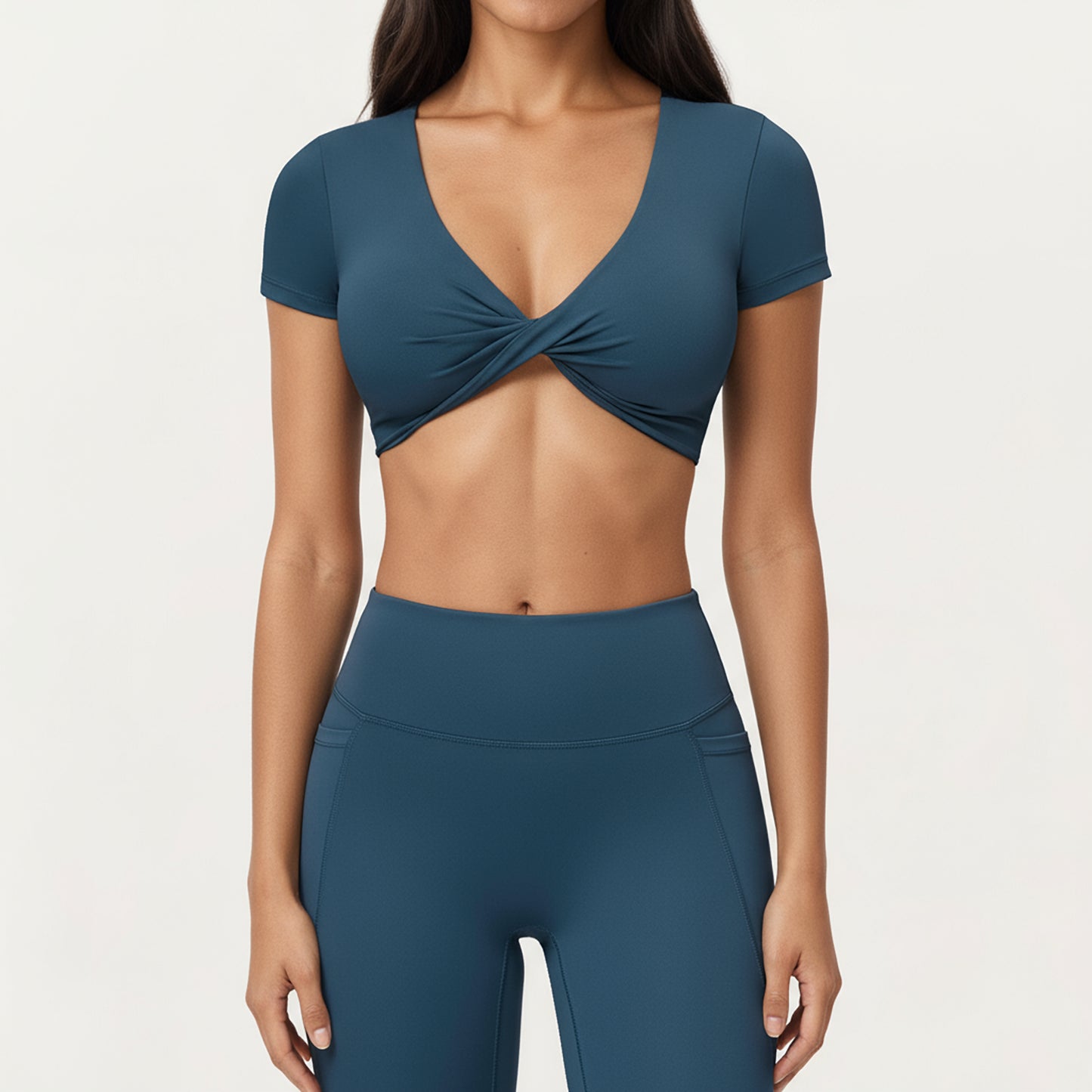 Anna-Kaci Active Women's Short Sleeve Twist Front V-Neck Crop Active Top