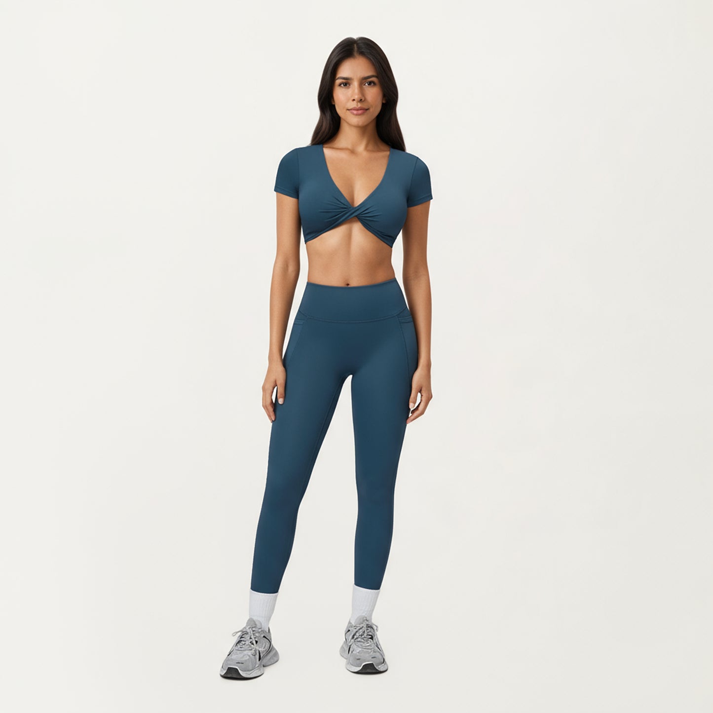 Anna-Kaci Active Women's Short Sleeve Twist Front V-Neck Crop Active Top