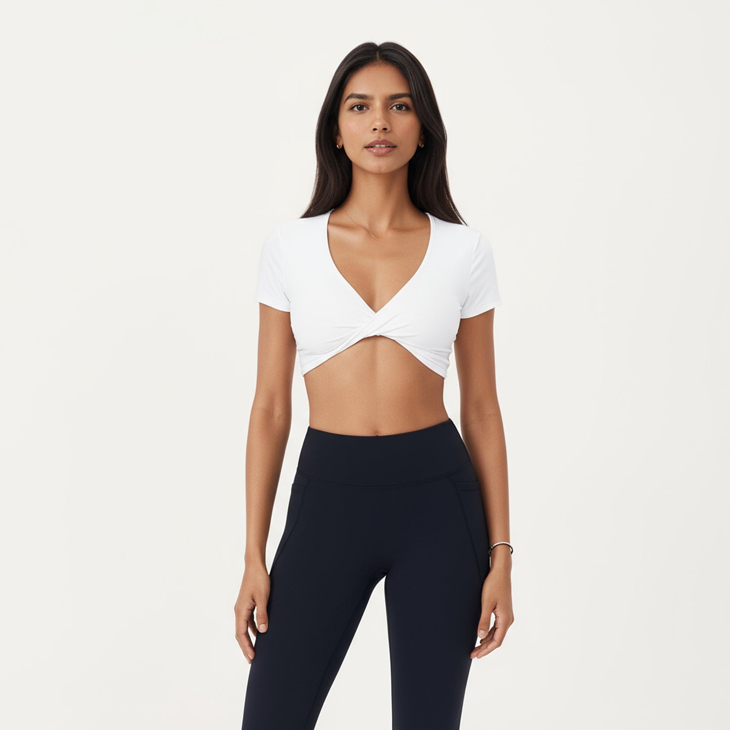 Anna-Kaci Active Women's Short Sleeve Twist Front V-Neck Crop Active Top