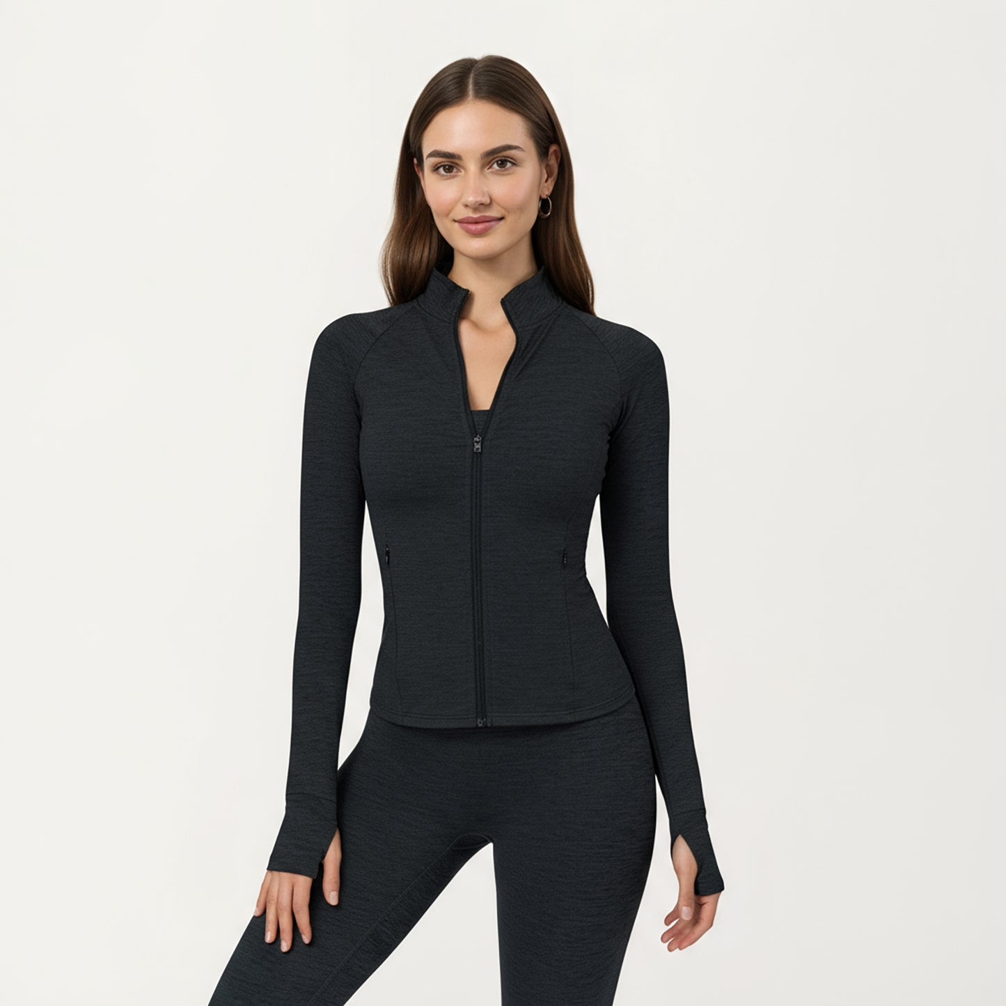 Anna-Kaci Active Women's Long Sleeve Zip-Up Mock Neck Active Jacket with Thumbhole Cuffs