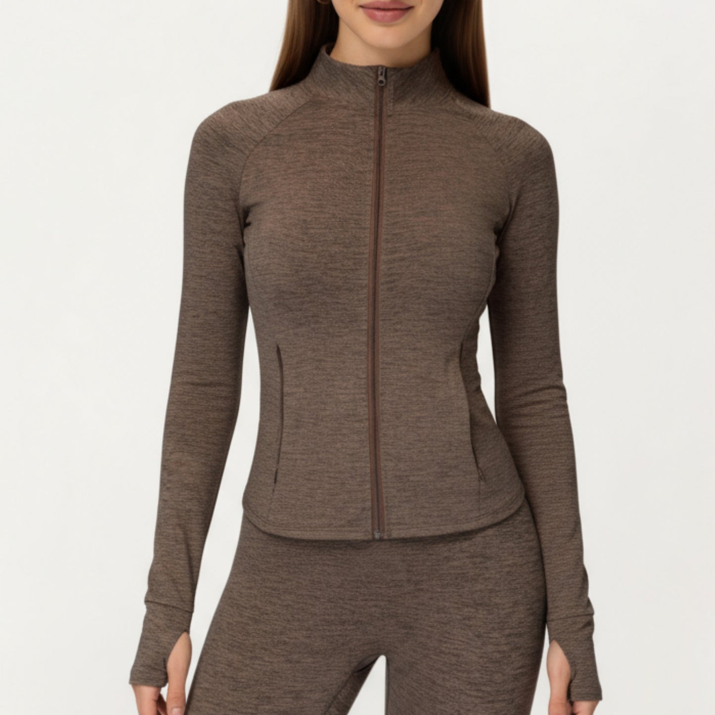 Anna-Kaci Active Women's Long Sleeve Zip-Up Mock Neck Active Jacket with Thumbhole Cuffs