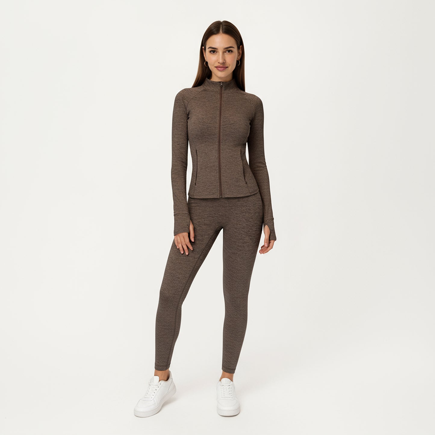 Anna-Kaci Active Women's Long Sleeve Zip-Up Mock Neck Active Jacket with Thumbhole Cuffs