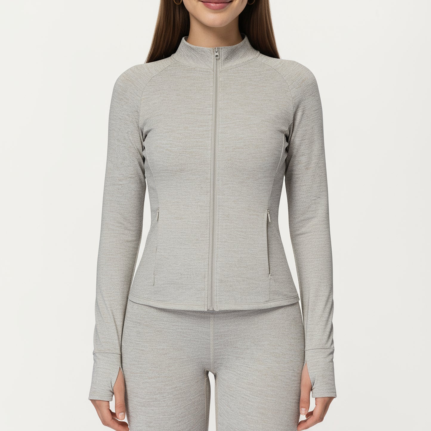 Anna-Kaci Active Women's Long Sleeve Zip-Up Mock Neck Active Jacket with Thumbhole Cuffs