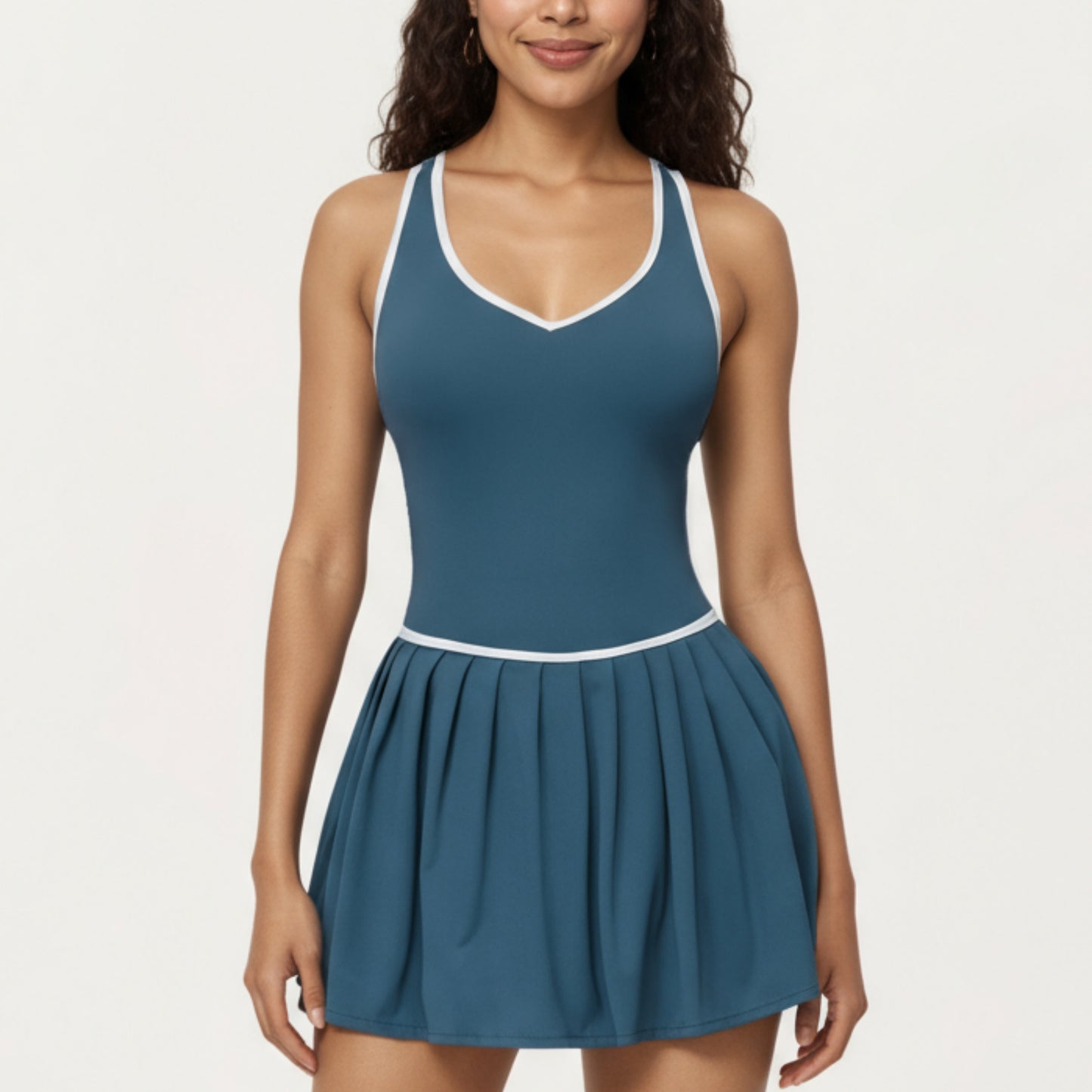 Anna-Kaci Active Women's Active Pleated Tennis Dress with Contrast Trim and Built-In Shorts