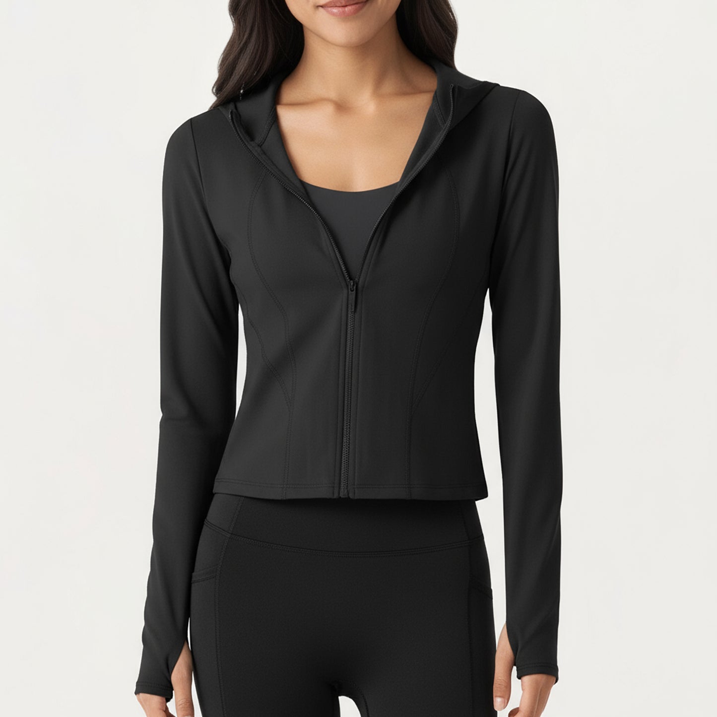 Anna-Kaci Active Women's Long Sleeve Zip Up Hoodie Jacket with Contoured Fit and Thumbhole Cuffs