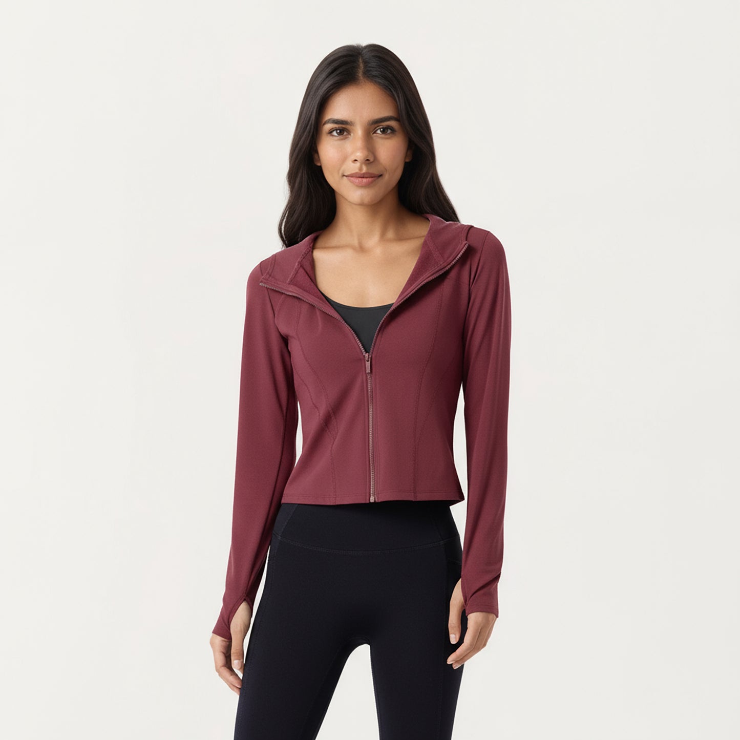 Anna-Kaci Active Women's Long Sleeve Zip Up Hoodie Jacket with Contoured Fit and Thumbhole Cuffs