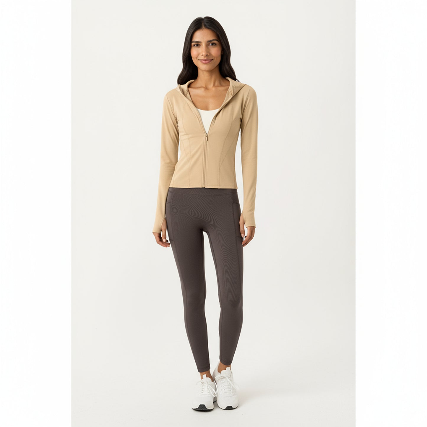 Anna-Kaci Active Women's Long Sleeve Zip Up Hoodie Jacket with Contoured Fit and Thumbhole Cuffs